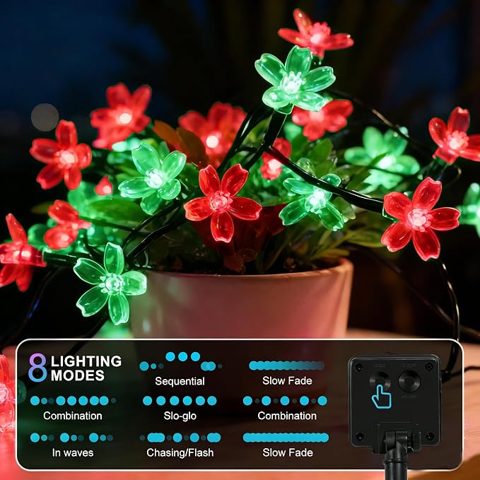 2 Pack Total 52FT 120 LED Solar String Lights Outdoor Waterproof Flower Fairy - Image 2