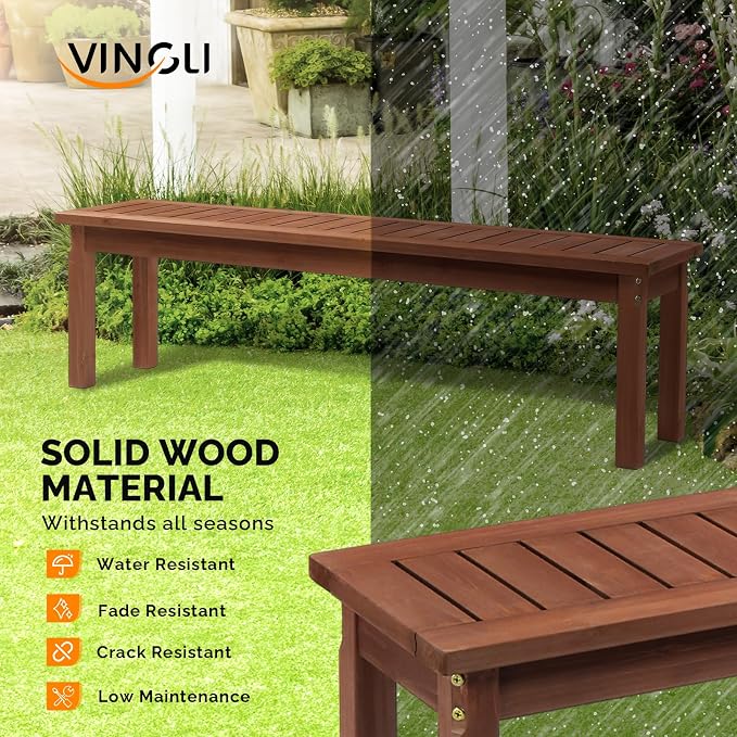 VINGLI Outdoor Wooden Bench, 62” Porch Bench Outdoor Backless Garden Bench - Image 5