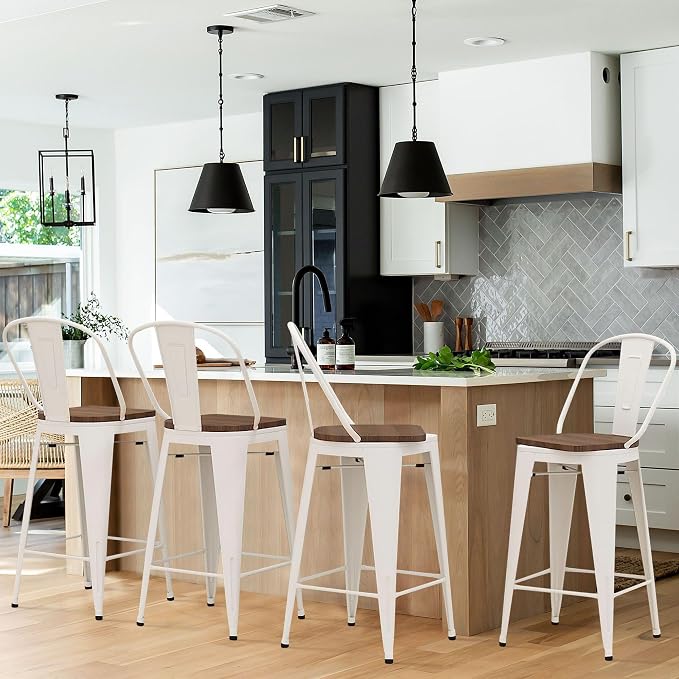 Alunaune 26" Swivel Metal Bar Stools Set of 4 High Back Counter Height - Image 3