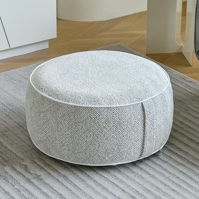 Inflatable Pouf Ottoman, 21x10 Inches Stuffed Chenille Ottoman - Image 3