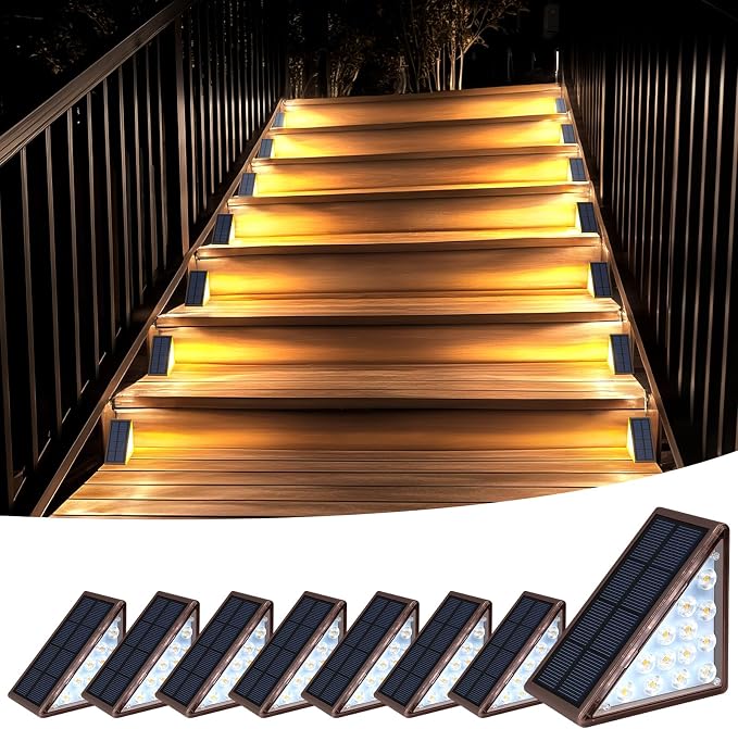 Solar Step Lights for Outside, 8 Pack Solar Stair Lights Waterproof IP67 by XILLUMICORE