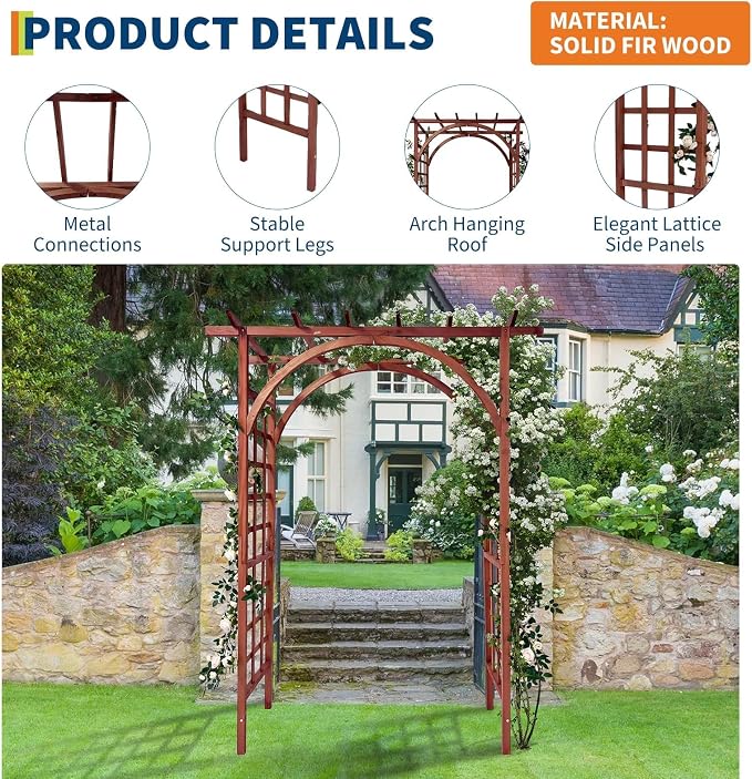 85 in Wooden Garden Arbor, Solid Fir Wood Trellis - Image 2