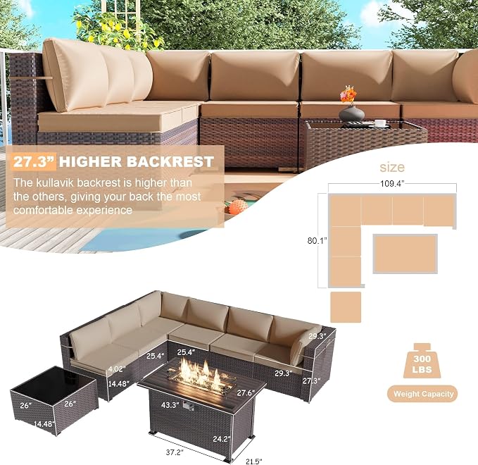 Kullavik 8 Pieces Outdoor Patio Furniture Set, Sectional Sofa Set - Image 5