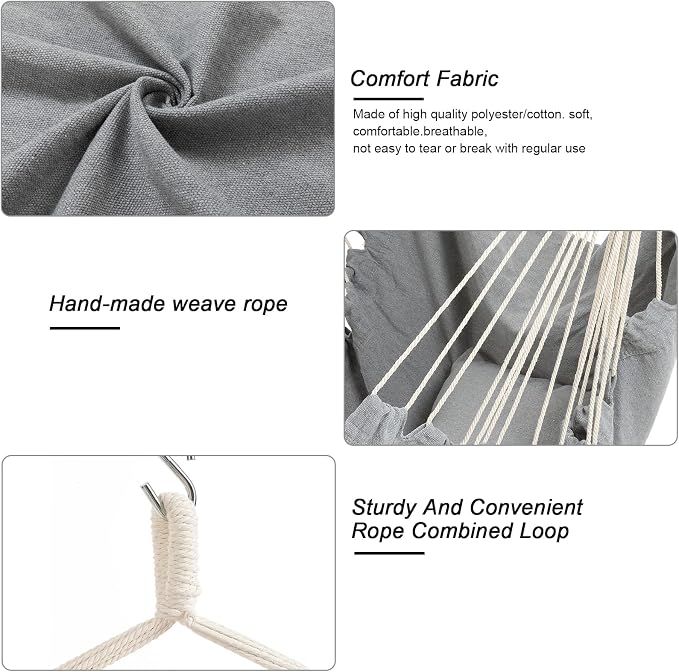 Hammock Chair, Hanging Rope Swing Seat - Image 6
