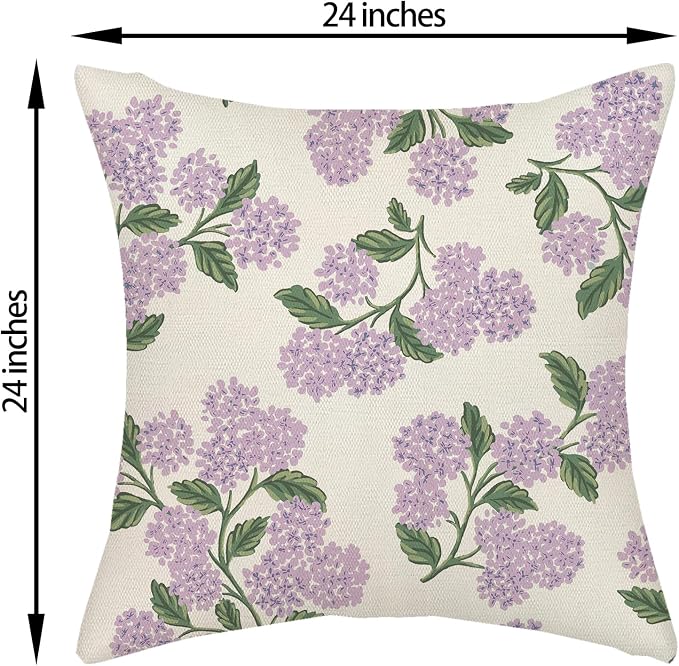 Purple Pink Pillow Covers 24x24 Inch 2 Pcs Green Hydrangea Flower Decor Throw - Image 6