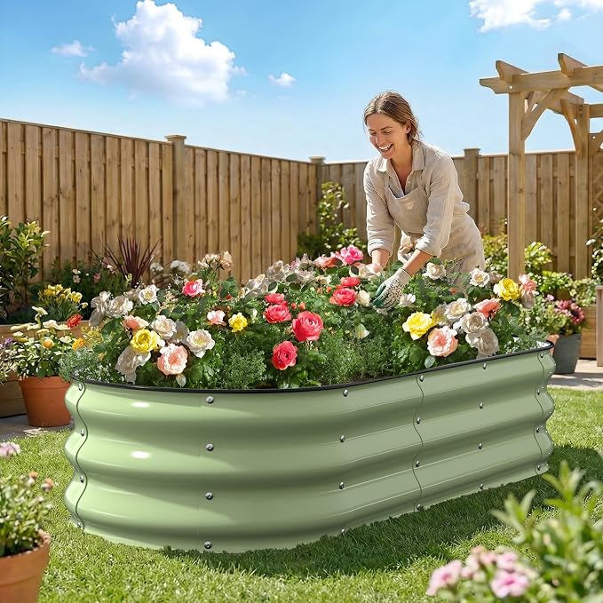 Kesfitt Raised Garden Bed, Oval Open-Bottom Design, 12-Inch Deep - Image 7