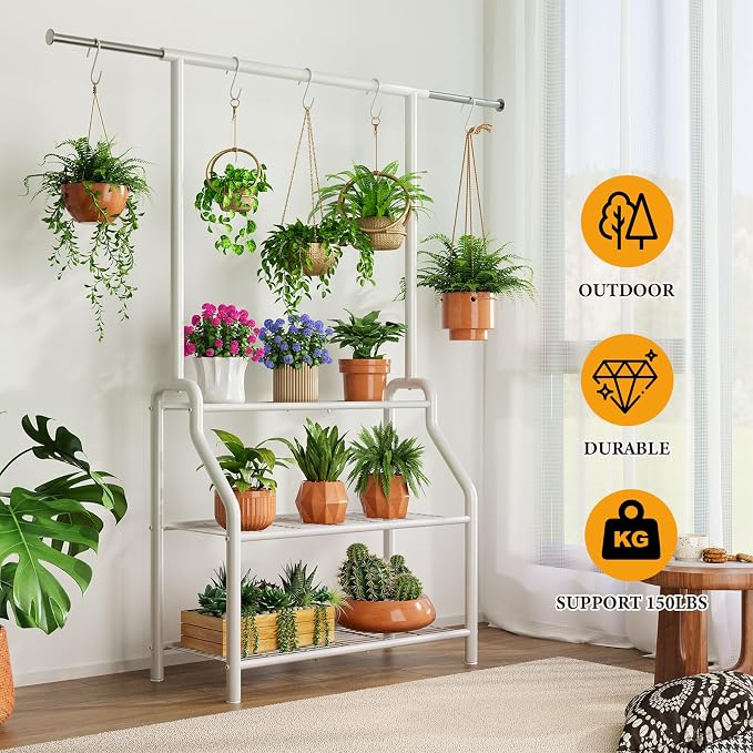 Plant Stand Indoor Outdoor, 3-Tier Heavy Duty Metal Hanging Plant Shelf - Image 5