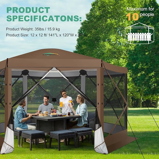 COBIZI 12x12 FT Pop Up Canopy Extendable Tent, Gazebos On Clearance, Screened - Image 4