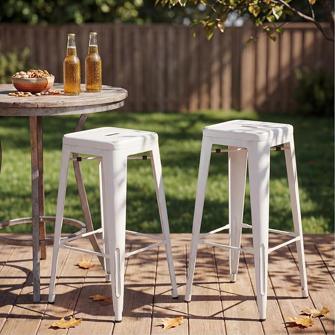Shahoo 30 Inches Metal Bar Stools Counter Height Stackable Backless Stools - Image 8