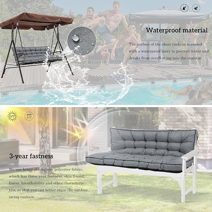 Outside Benches Cushion with Backrest, Thicken Waterproof Swing Cushions 2/3 - Image 6