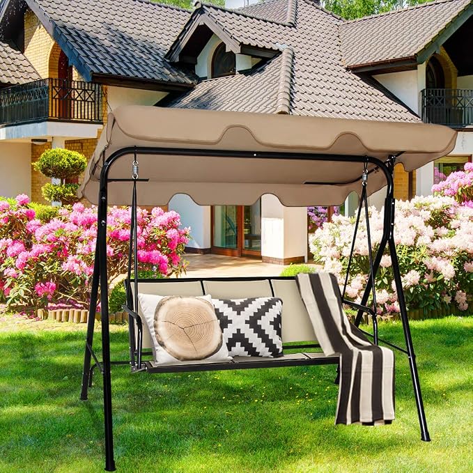 Tangkula 3 Person Patio Swing, Steel Frame - Image 3