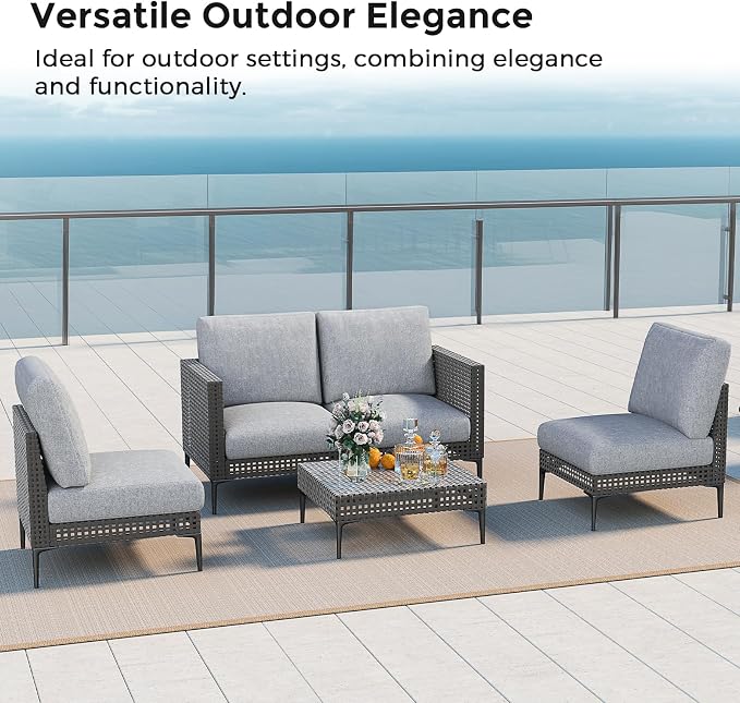 Outdoor Patio Sofa Conversation Set–Rattan 4 Seats Comfortable Couch - Image 8