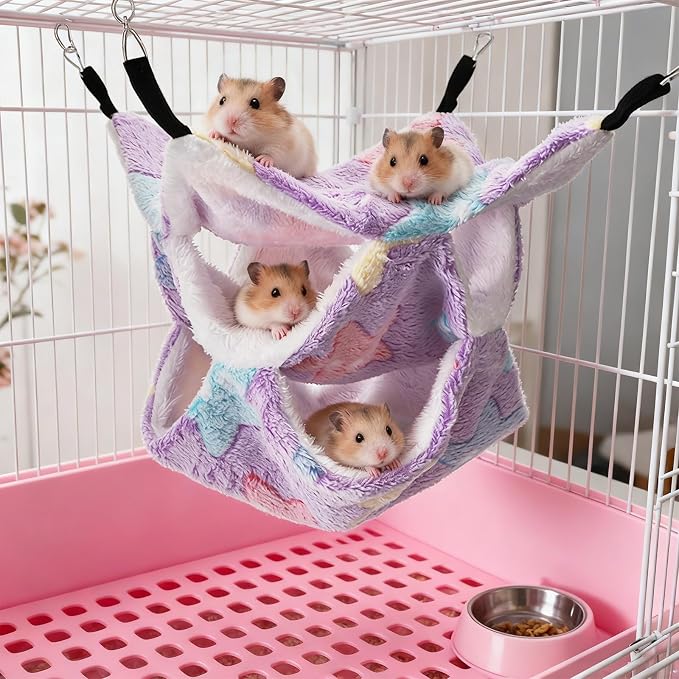 6 Pieces Rat Hammocks for Cage, 3 Layer Guinea Pig Hideout Bed, Ferret Hammocks - Image 5