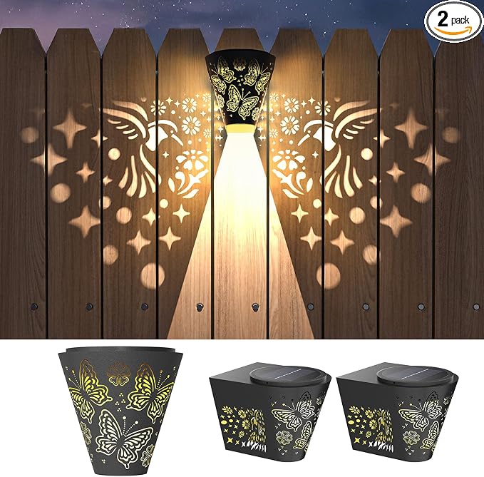 2 Pack Solar Fence Lights Outdoor Wall lihgts Decorations Metal Solar Deck by Gardsee