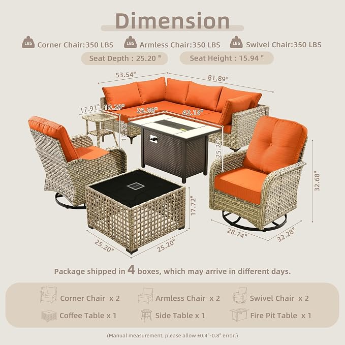 9-Piece Outdoor Sectional Sofa Set w/ 42" Fire Pit – L-Shaped Wicker Patio - Image 8