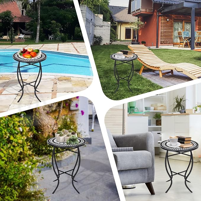 VCUTEKA Mosaic Outdoor Side Table, Living Room, Bistro Balcony or Lawn Black - Image 6