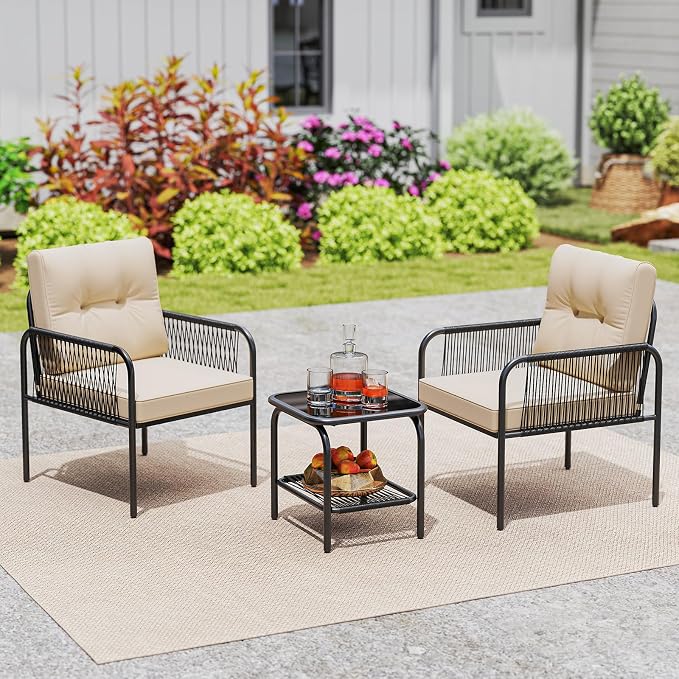 Tangkula 3 Pieces Patio Bistro Set, PE Rattan Furniture Set - Image 4