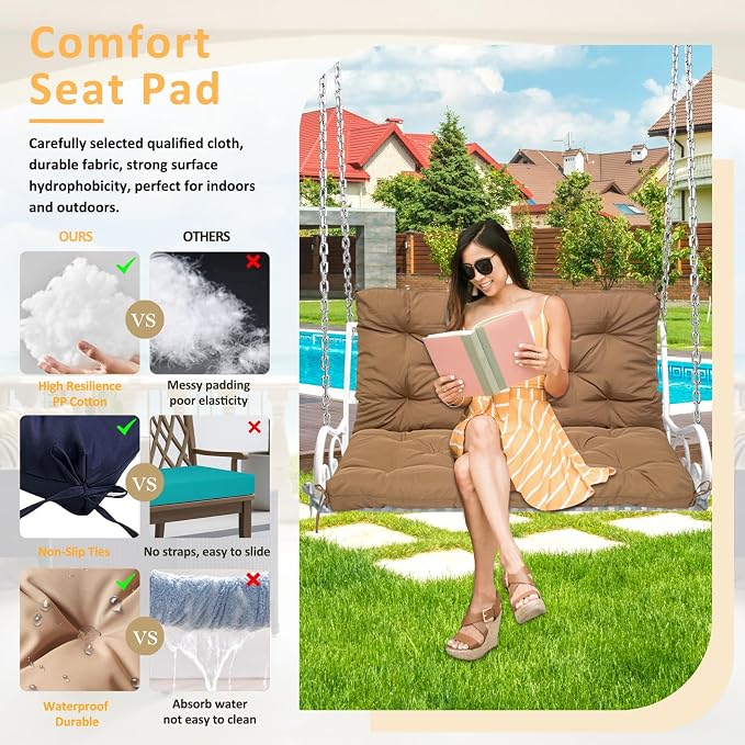 Swing Replacement Cushions for Outdoor: 2-3 Seater Waterproof Porch Bench - Image 5