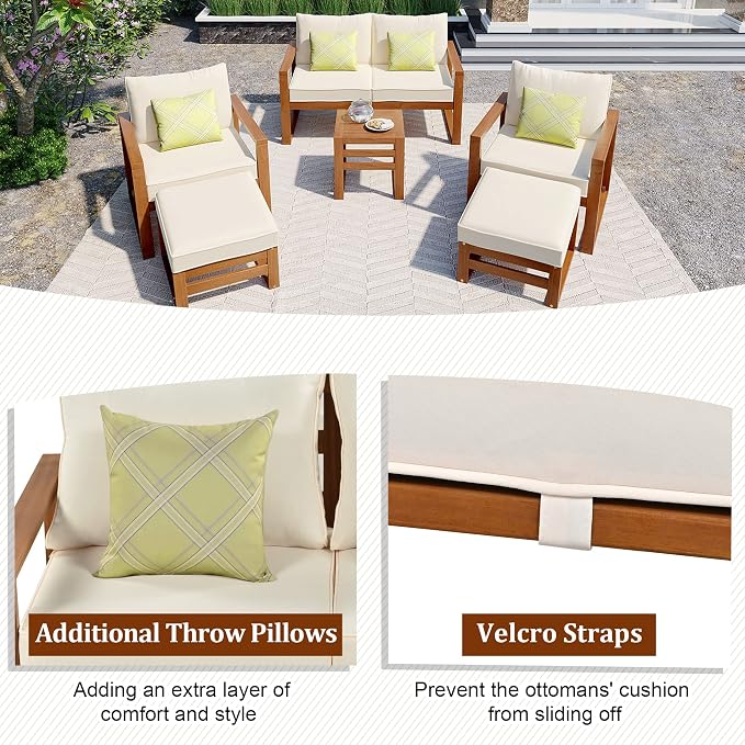 Outdoor Acacia Wood 6-Piece Conversation, Sunroom Furniture Indoor Sectional - Image 7