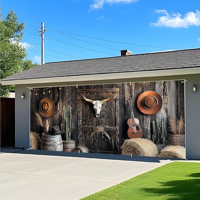 ANNA QUEEN Western Cowboy Garage Door Banner 6x13FT, Rustic Barn Door Backdrop - Image 8