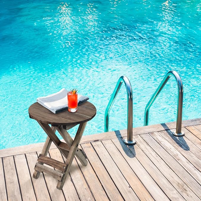 Small Patio Table, Outdoor Folding Side Table, Portable Accent Coffee End Table - Image 8