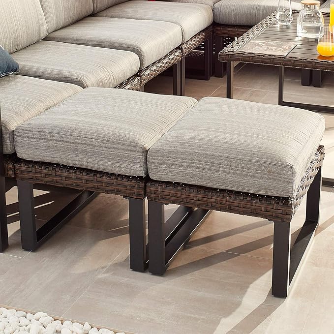 PatioFestival Patio Ottoman Outdoor Cushioned Wicker Foot Stool - Image 4