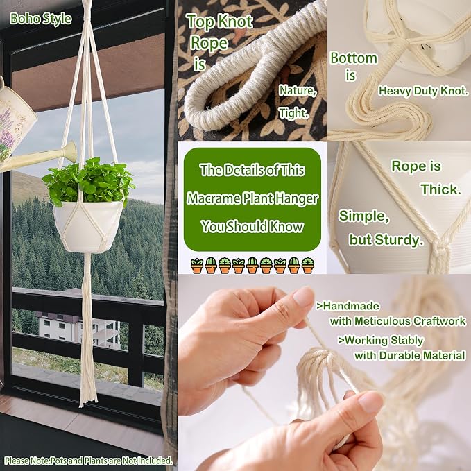 Macrame Plant Hangers Indoor Macrame, 4 Pack Hanging Planter Holder - Image 5