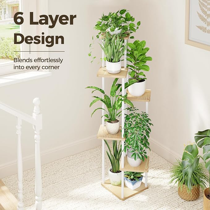 Bamworld White Plant Stand Indoor 6 Tier Metal Plant Shelf - Image 3