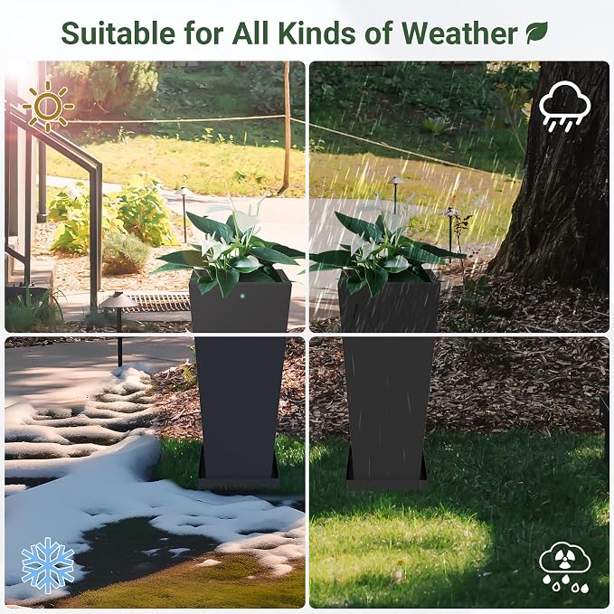 Tall Outdoor Planters Set of 2, 24 inch Tall Planters - Image 7