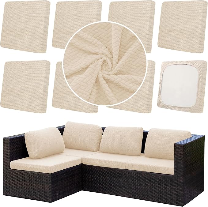 8Pcs Outdoor Cushion Covers, Patio Cushion Covers, Stretch Elastic Slipcovers by dreahoteztil