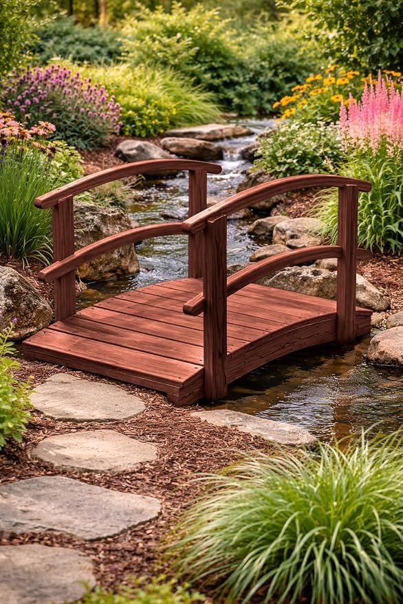4 FT MAHOGANY Amish Made Garden Bridge - Image 3