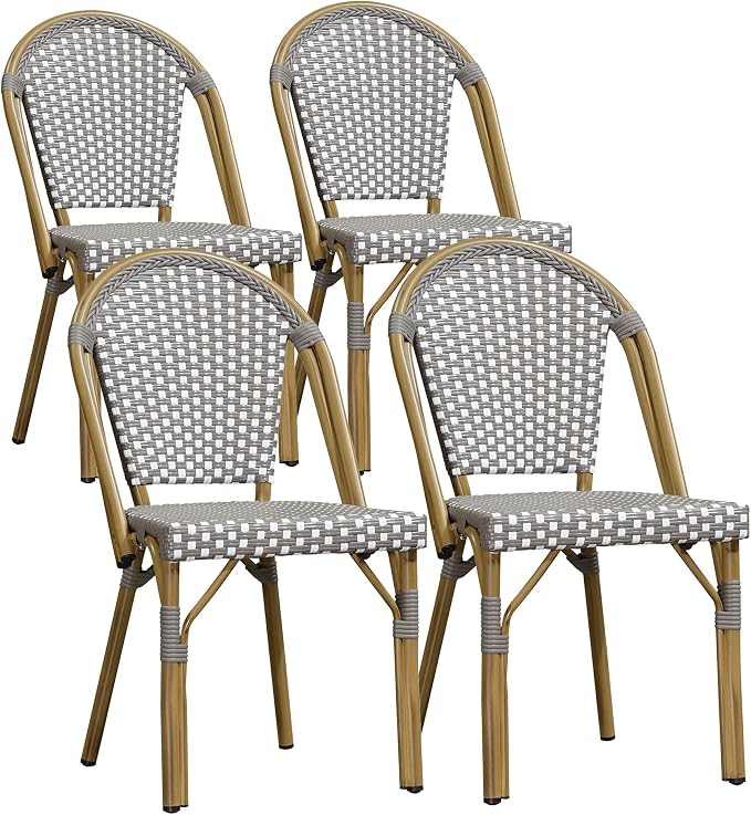 PURPLE LEAF Outdoor Dining Chair Set of 4 Aluminum Rattan Chairs by PURPLELEAF