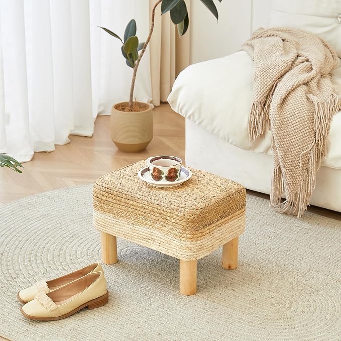 Ottoman Foot Stool Rectangular Footrest Natural Seagrass Footstool - Image 8
