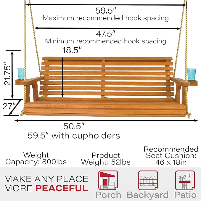 Amish Casual Heavy Duty 800 Lb Roll Back Treated Porch Swing - Image 6