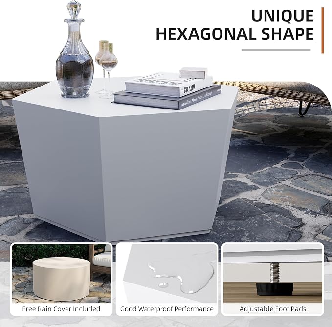 UPHA Outdoor Hexagon Coffee Table, Small Modern Minimalist Accent Tables - Image 5