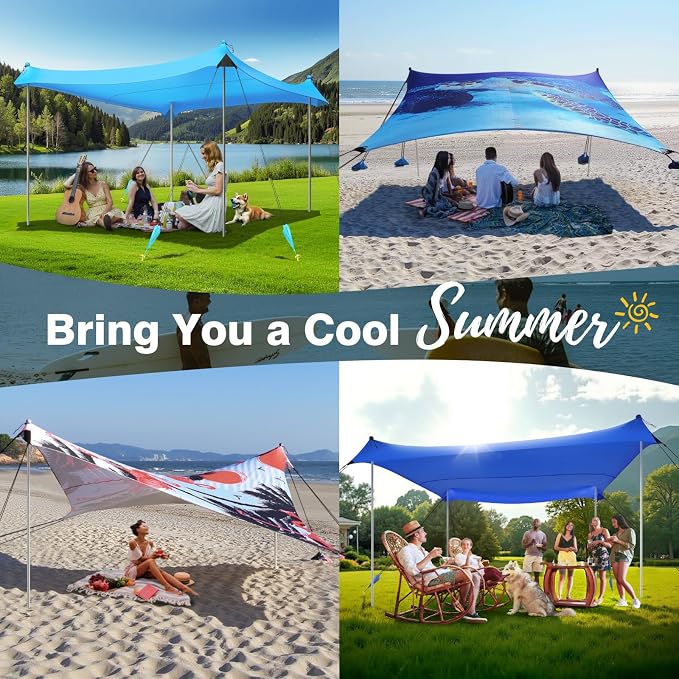 Rhino Valley Beach Tent Shade Canopy UPF50+ Protection, 8 Sandbags, 4 Stability - Image 8