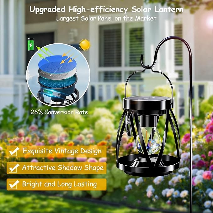 GARPAR Solar Lights Outdoor Waterproof, Upgraded Metal Outdoor Lantern - Image 3