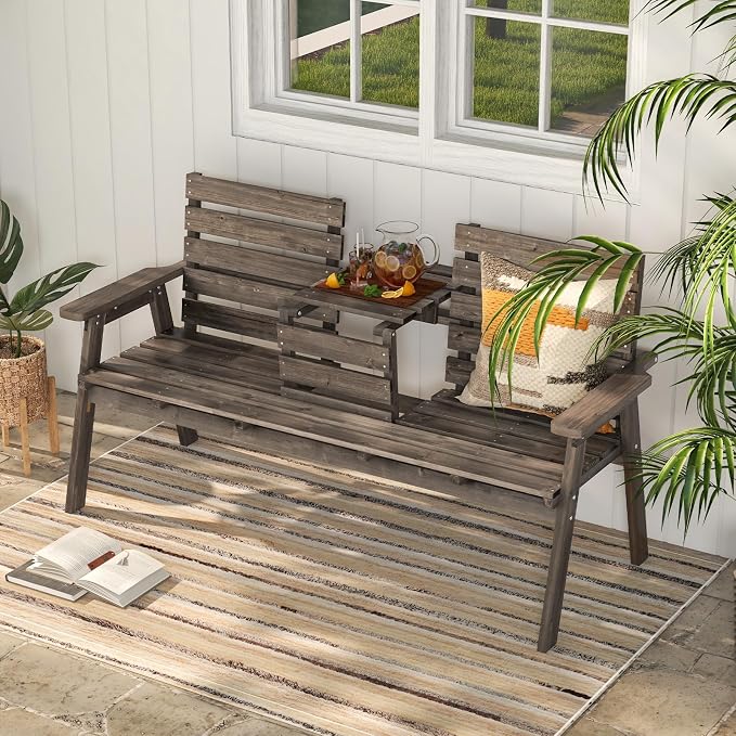 Tangkula Outdoor Fir Wood Bench - Image 2