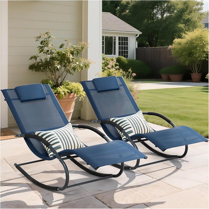 Outdoor Lounge Chair with Pillow, Pool Chaise Lounge Chair Set of 2 by MansionHome