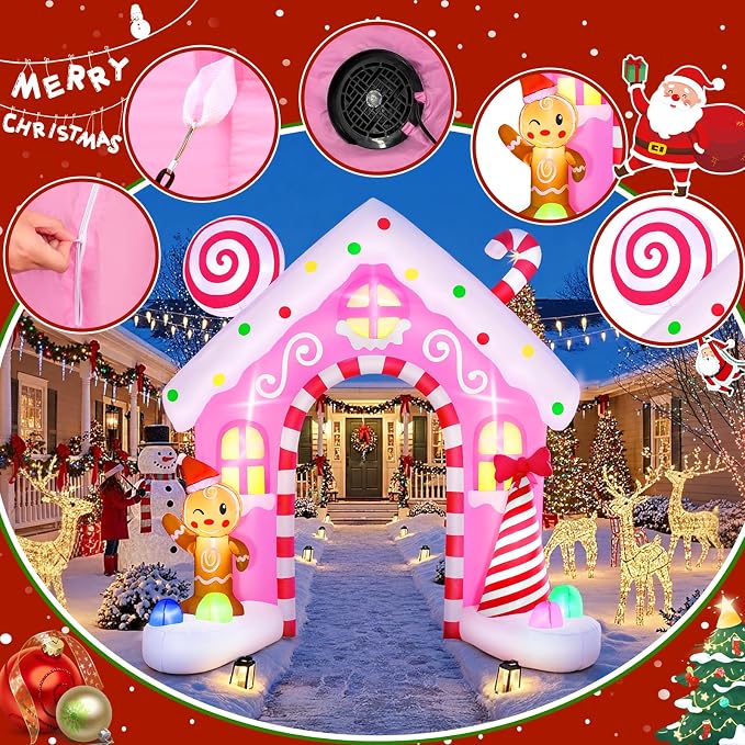 10 Ft Pink Inflatable Christmas Arch - Image 4