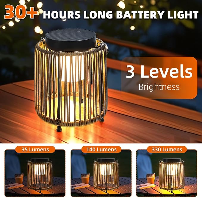 Solar Lanterns Outdoor Waterproof IP54, Handwoven Wicker Outdoor Table Lamps - Image 4