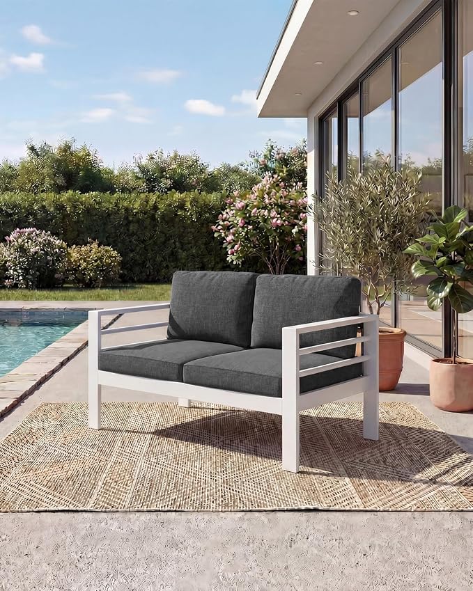 AECOJOY Aluminum Patio Furniture Loveseat, Modern Outdoor Furniture by AECOJOY