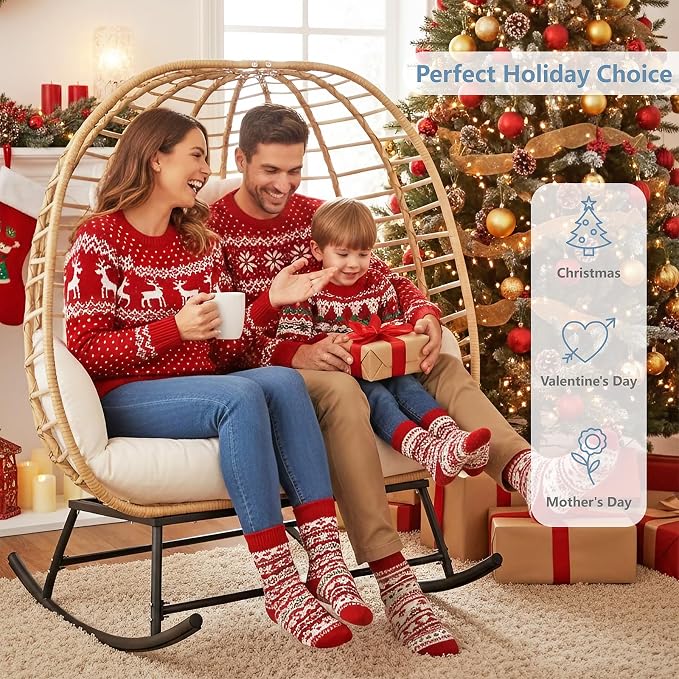 SWITTE Double Wicker Egg Rocking Chair Outdoor, Indoor Egg Swing Loveseat - Image 3
