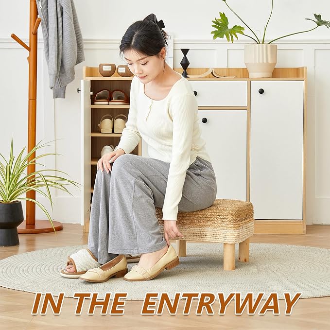 Ottoman Foot Stool Rectangular Footrest Natural Seagrass Footstool - Image 5