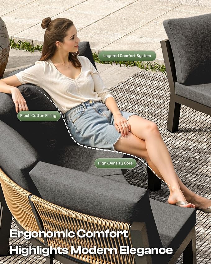 Outdoor Patio Furniture Set, 4 Piece Half-Moon Aluminum Patio Conversation Sets - Image 5