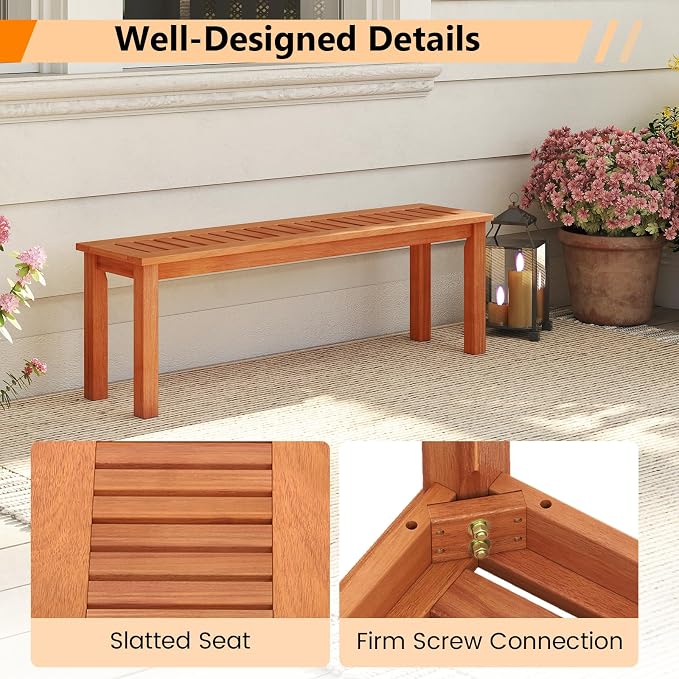 Tangkula 47 Inch Patio Wood Bench, 2-Person Backless Bench w/Slatted Seat - Image 7