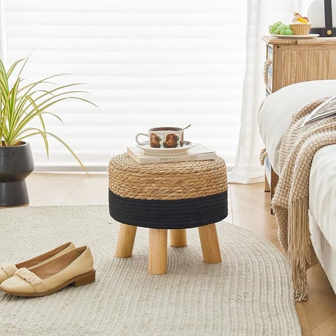 Round Ottoman Natural Seagrass Footstool, Foot Stool - Image 7