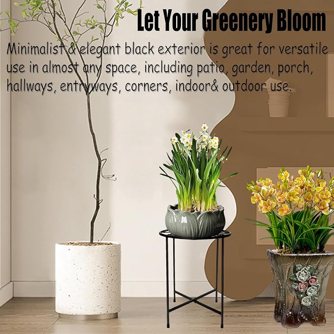 Plant Stand, Retro Design Round, Rust-Proof Coated Metal Pot Stand - Image 2