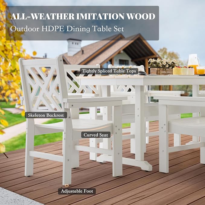 HDPE Outdoor Dining Set, 6-Piece Outdoor Table and Chairs Include 4 Dining - Image 2