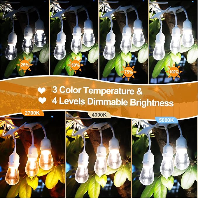 Mlambert 96FT 3-Color in 1 Dimmable Solar String Lights Outdoor, Remote Patio - Image 4